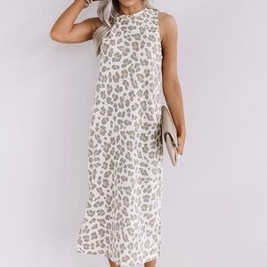 Cherish Beige and White Leopard-Print Sleeveless Midi Dress